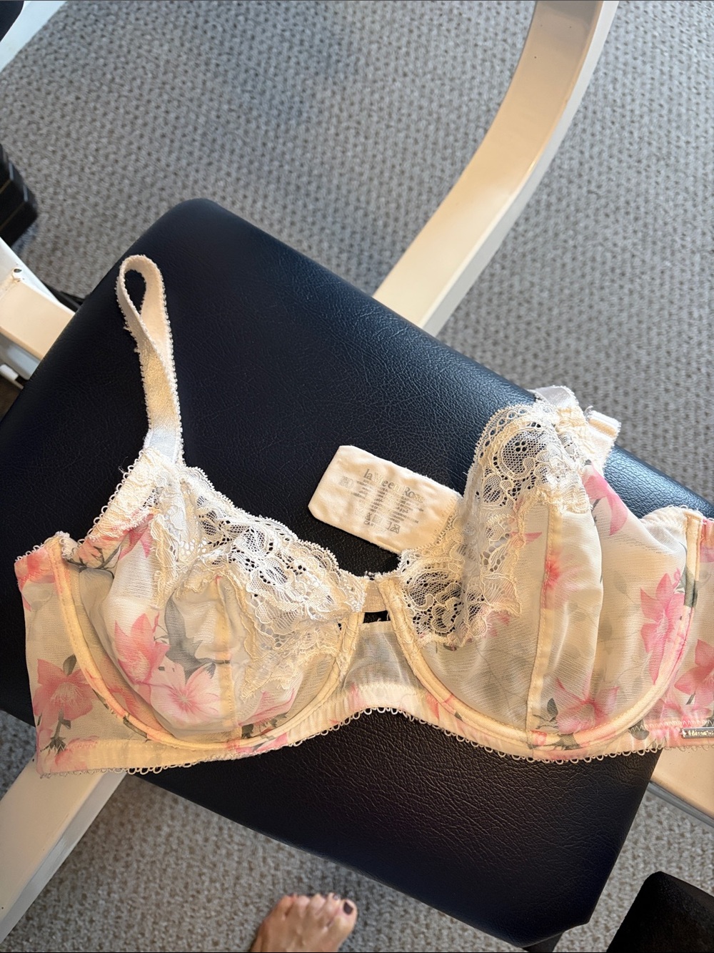 La Vie En Rose Floral Lace Underwire Bra in Cream and Pink